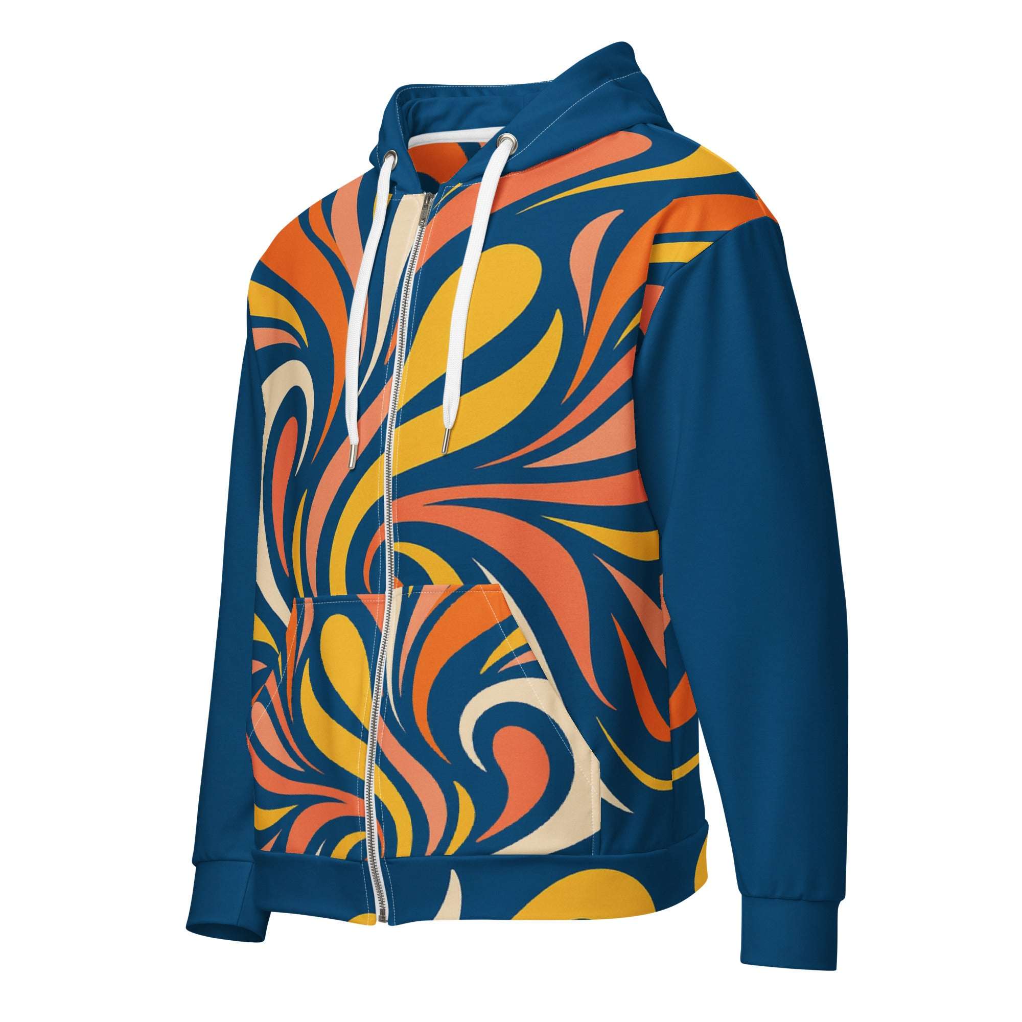 Colorful hoodie with abstract pattern on a white background