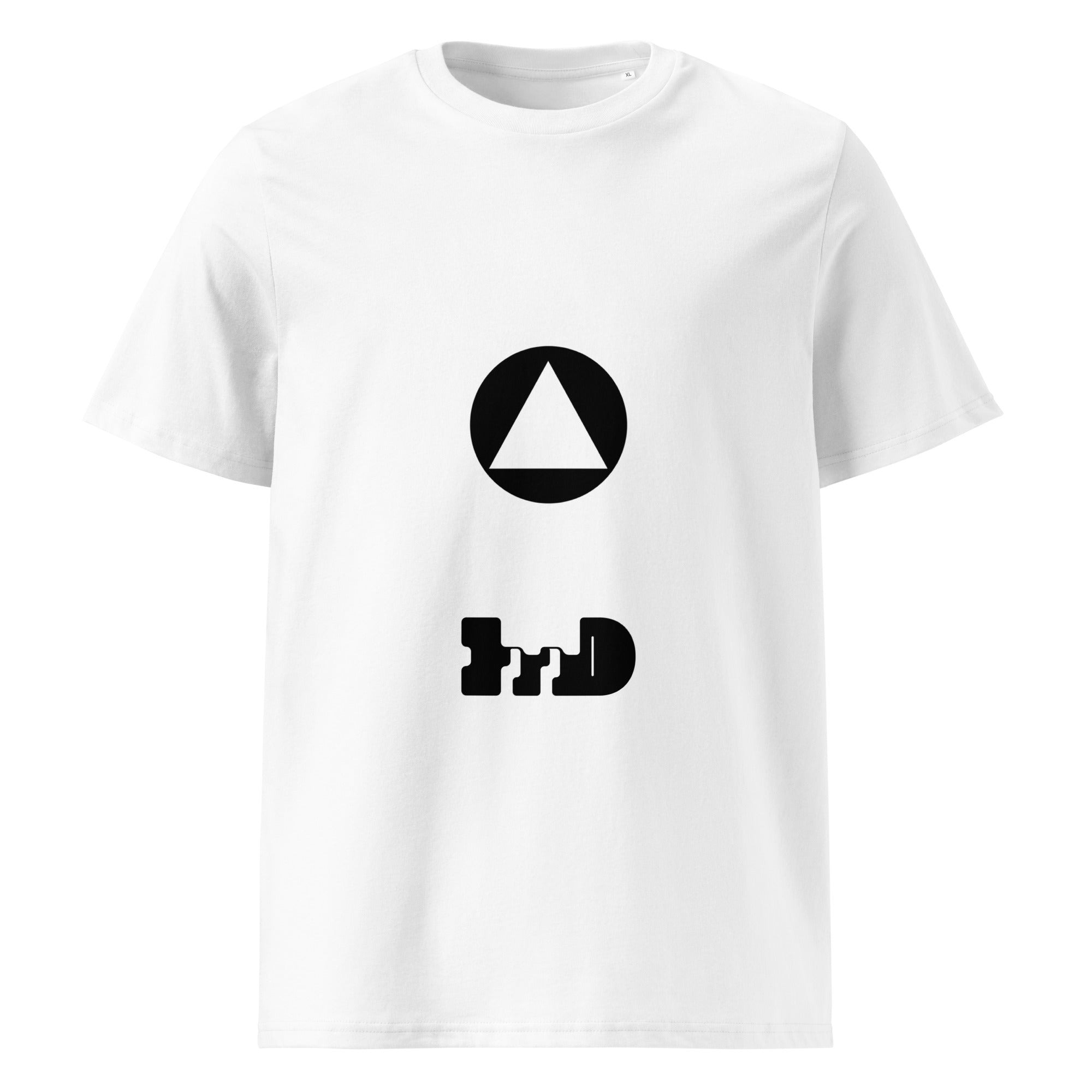 White organic cotton tee, front view, with a black Form Finding Design logo above the FFD wordmark.