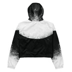 Black and white jacket with gradient design on a white background