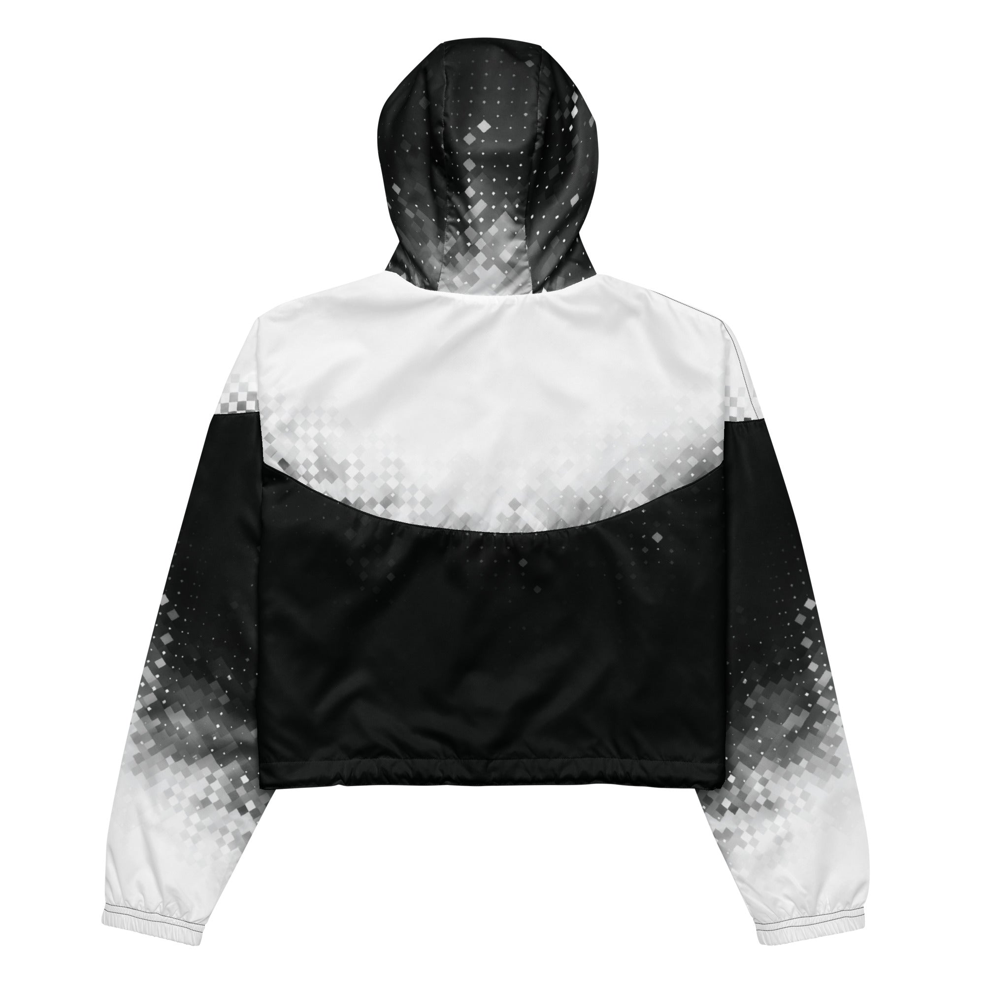 Black and white jacket with gradient design on a white background