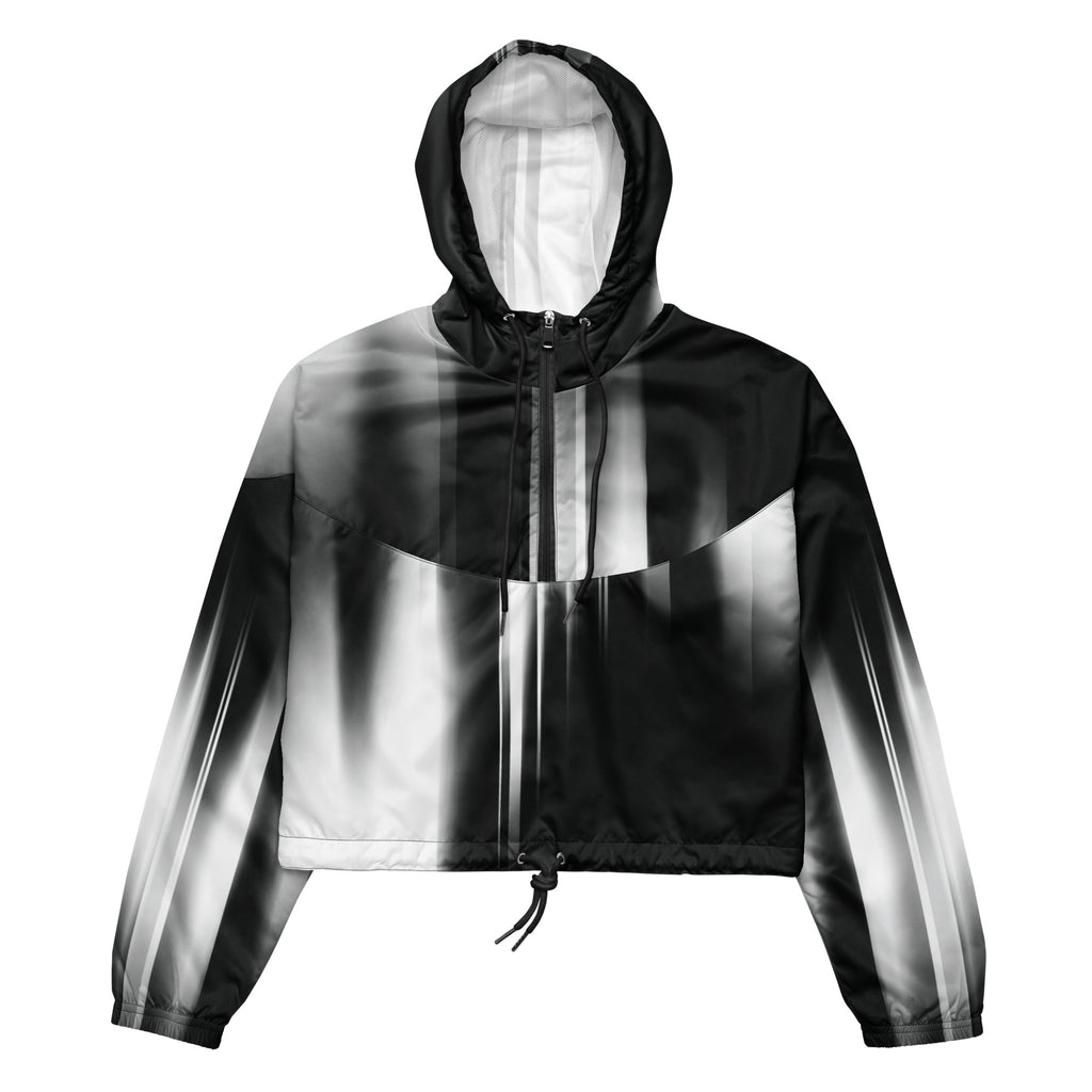 Black and white gradient jacket with a hood on a white background