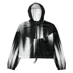 Black and white gradient jacket with a hood on a white background