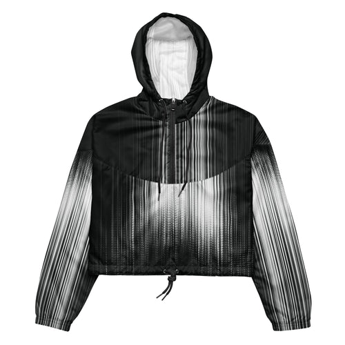 Black and white gradient jacket with hood on a white background