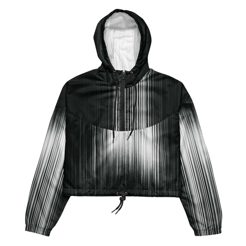 Black and white gradient jacket with hood on a white background