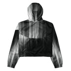 Black and gray hooded jacket on a white background