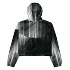 Black and gray hooded jacket on a white background