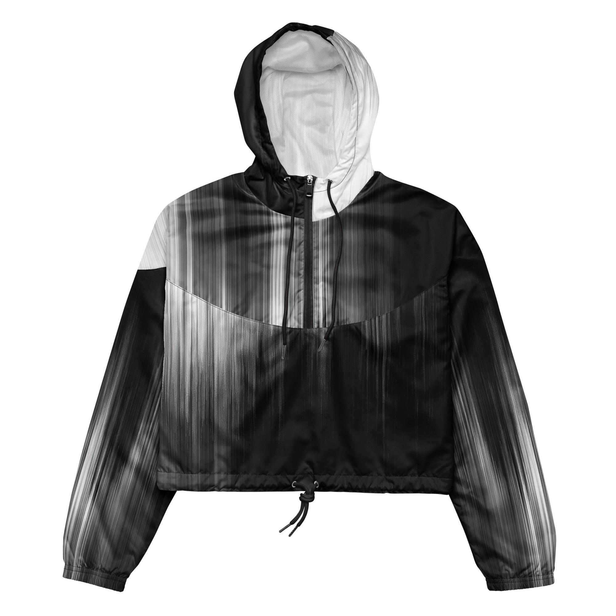 Black and gray hooded jacket with gradient effect on a white background