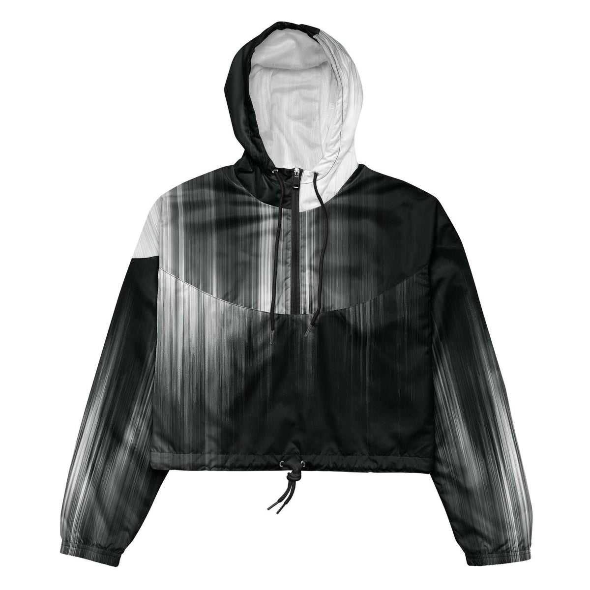 Black and gray hooded jacket with gradient effect on a white background