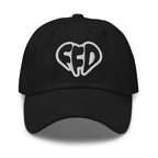 A black baseball cap featuring a white embroidered FFD design on the front, set against a clean white background with a soft drop shadow.