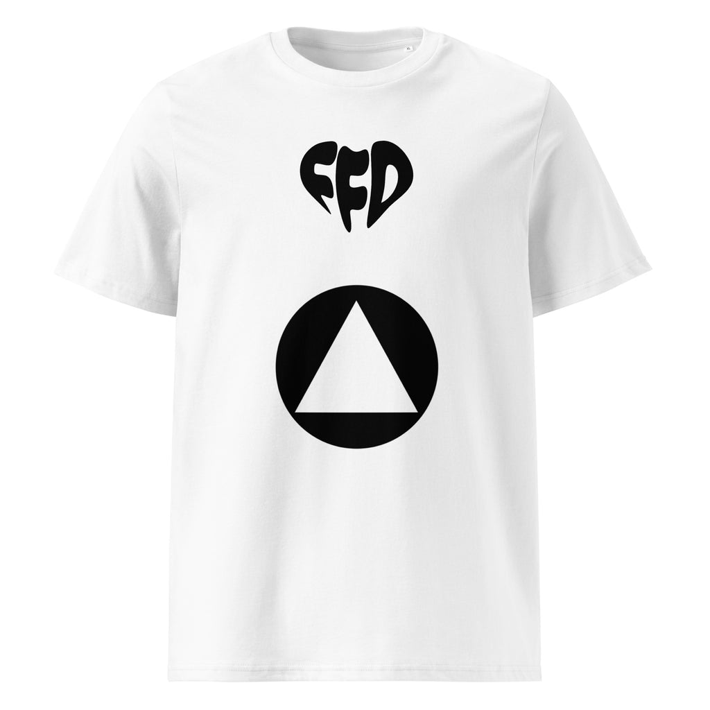 A white short-sleeve crewneck t-shirt featuring the FormFD logo print on the front. The top graphic is a stylized heart containing the letters 'FFD'.