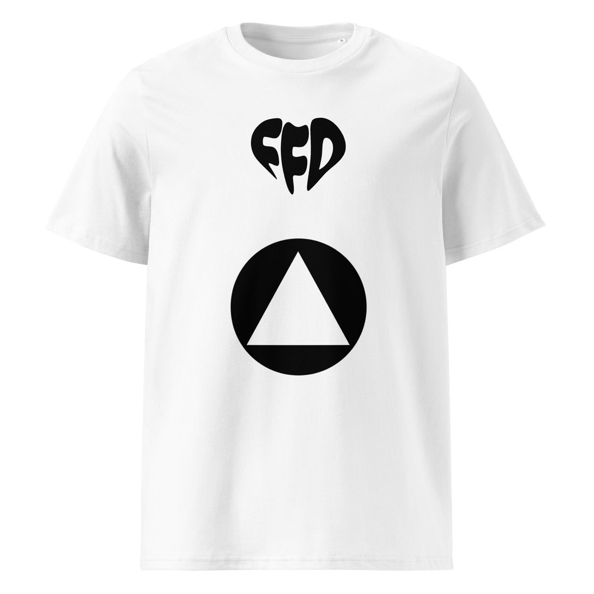 A white short-sleeve crewneck t-shirt featuring the FormFD logo print on the front. The top graphic is a stylized heart containing the letters 'FFD'.