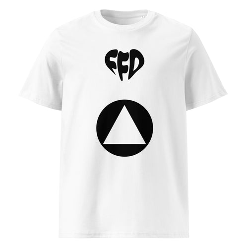 A white short-sleeve crewneck t-shirt featuring the FormFD logo print on the front. The top graphic is a stylized heart containing the letters 'FFD'.
