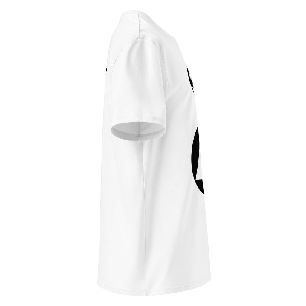 A white short-sleeve crewneck t-shirt shown from a side profile view, featuring the FormFD graphic on the lower side and a small 'FFD' black graphic on the upper sleeve, set against a plain white background.