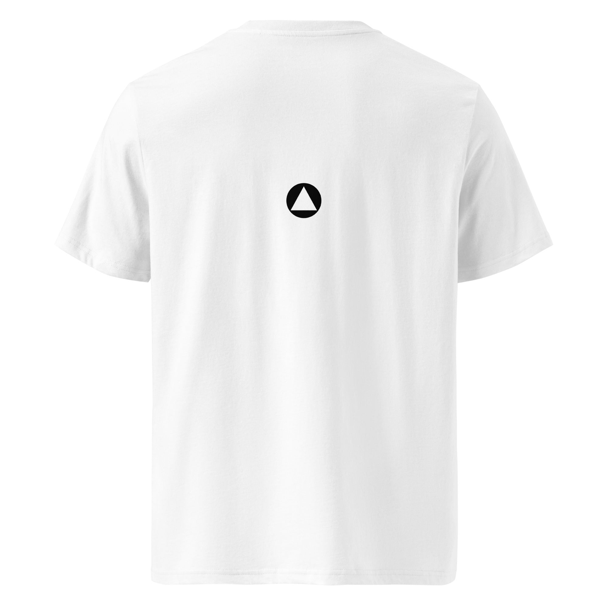 Back of the white Form Finding Design Paw Print tee, showing the FFD brand logo.