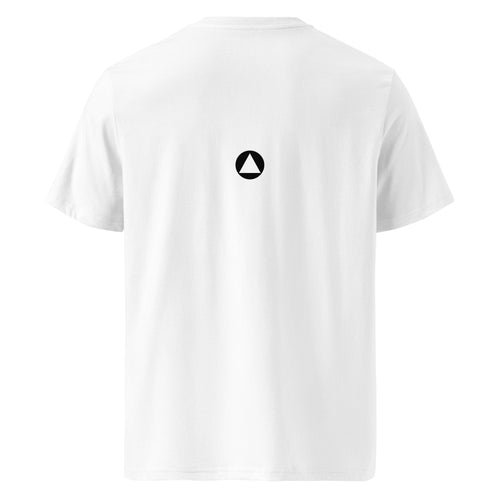 Back of the white Form Finding Design Paw Print tee, showing the FFD brand logo.