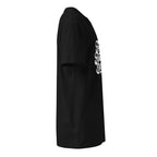 Left side view of a women's black t-shirt by Form Finding Design, showing the side-seamed profile
