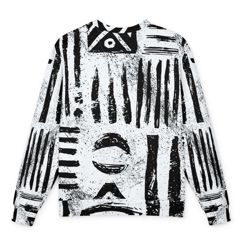 HIS FFD Script Sketch Sweatshirt laid flat — black and white all-over print across body and sleeves