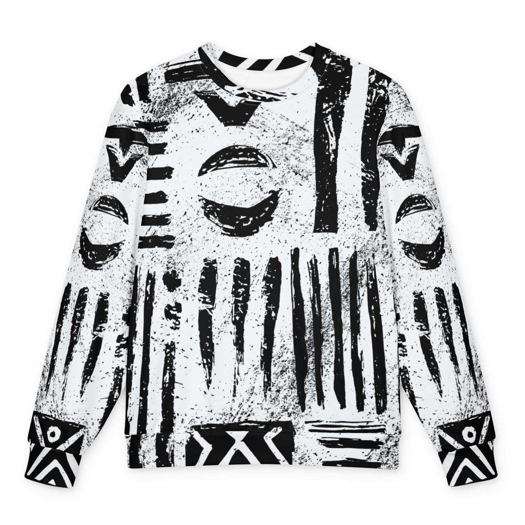 White oversized sweatshirt covered in black upright marks and crescents — HIS FFD Script Sketch Sweatshirt