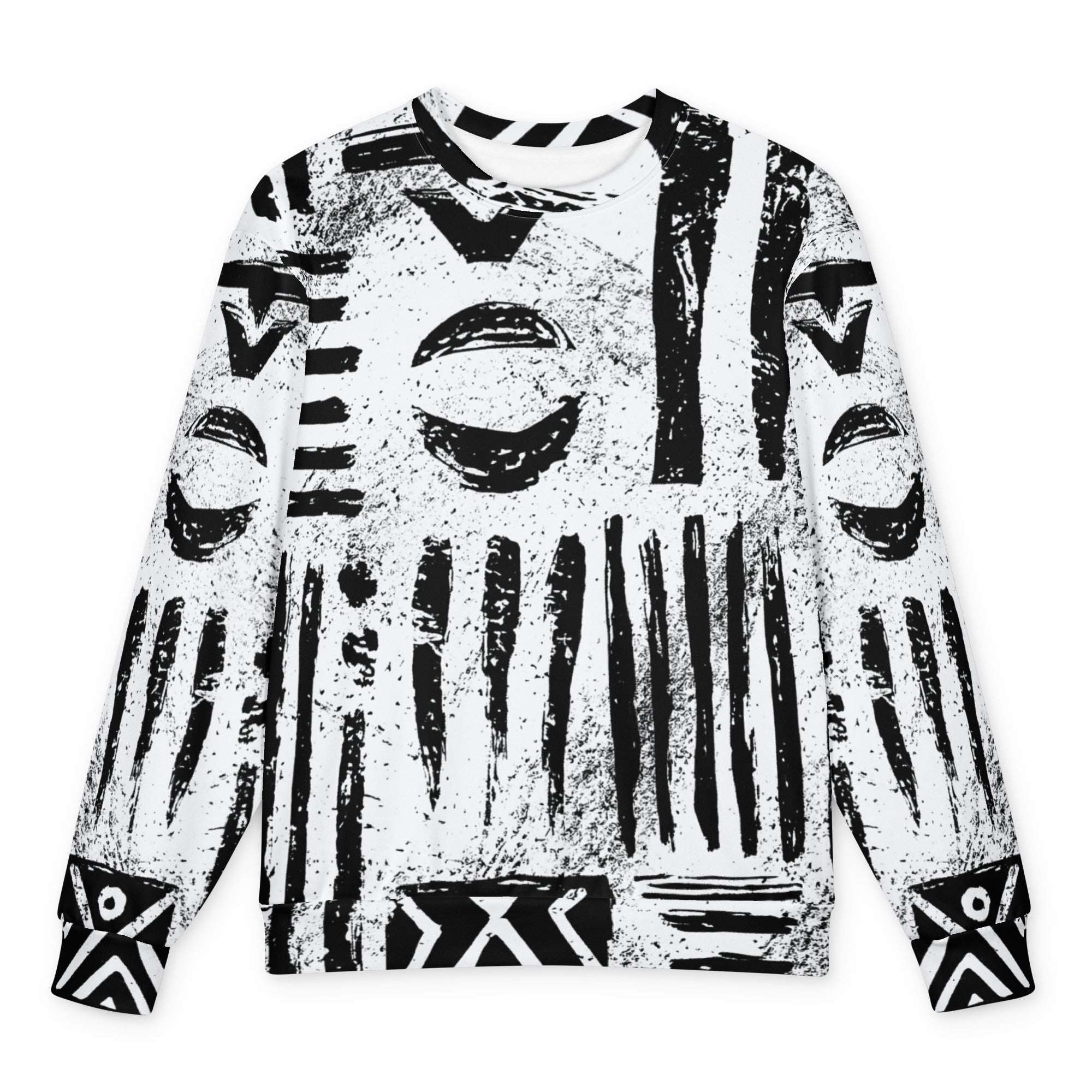 White oversized sweatshirt covered in black upright marks and crescents — HIS FFD Script Sketch Sweatshirt