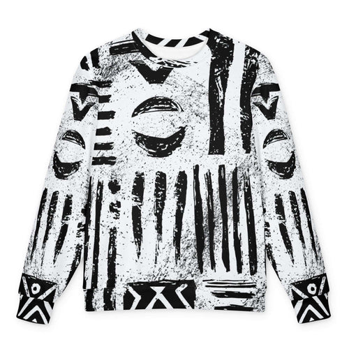 White oversized sweatshirt covered in black upright marks and crescents — HIS FFD Script Sketch Sweatshirt