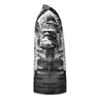 HIS Kinescope Glitch Print Shirt right side, showing the lighter banded section of the black and white print by Form Finding Design