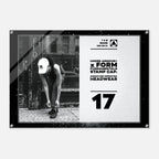 A rectangular Under Armour x Form Fundamentals Stamp Cap graphic print or poster, featuring a black-and-white photo of a person tying shoes on the left and bold text on the right, including 'UNDER ARMOUR x FORM FUNDAMENTALS STAMP CAP' and the number '17'.