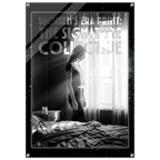 Poster of a woman standing by a window with text overlay
