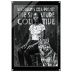 Poster with a woman and a wolf, featuring text about the Women's Era Print and The Signature Collective.