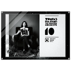 Black and white poster with a person sitting in a chair, featuring text and graphics on a white background.