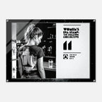 Poster with a woman sitting at a bar, featuring the 'Women's Era Stamp' branding.
