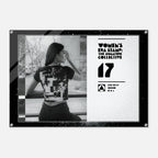 Poster with a woman wearing a patterned top, text 'Women's Era Stamp: The Signature Collective', and logo on a white background.