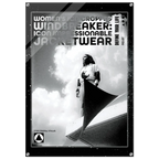 A black and white poster-style product image for women's icon-cropped windbreaker jacketwear, featuring a monochrome photo of a person wearing a cropped jacket against a cloudy sky, with large overlaid text reading 'WOMEN'S ICON CROPPED WINDBREAKER: ICON IMPRESSIONABLE JACKETWEAR' and 'DEFINE YOUR LIFE.'.