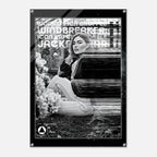 A black and white fashion poster print featuring a seated woman with text overlays including 'WOMEN ICON CROPPED WINDBREAKER', 'ICON IMPRESSIONABLE JACKETWEAR', and 'DEFINE YOUR LIFE No.06'.