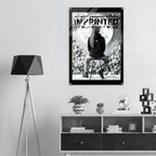 A black and white poster featuring a seated woman with the text 'WOMEN'S SIGNATURE HOODIE IMPRINTED ICONOGRAPHY WEAR.