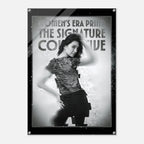 Poster with a woman posing and text about 'Women's Era Print' and 'Signature Collection'.