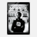 A black and white fashion poster or print featuring a woman in a hoodie with the text 'FORM FINDING DESIGN' and large headline text reading 'WOMEN'S SIGNATURE HOODIE: IMPRINTED ICONOGRAPHY WEAR'.