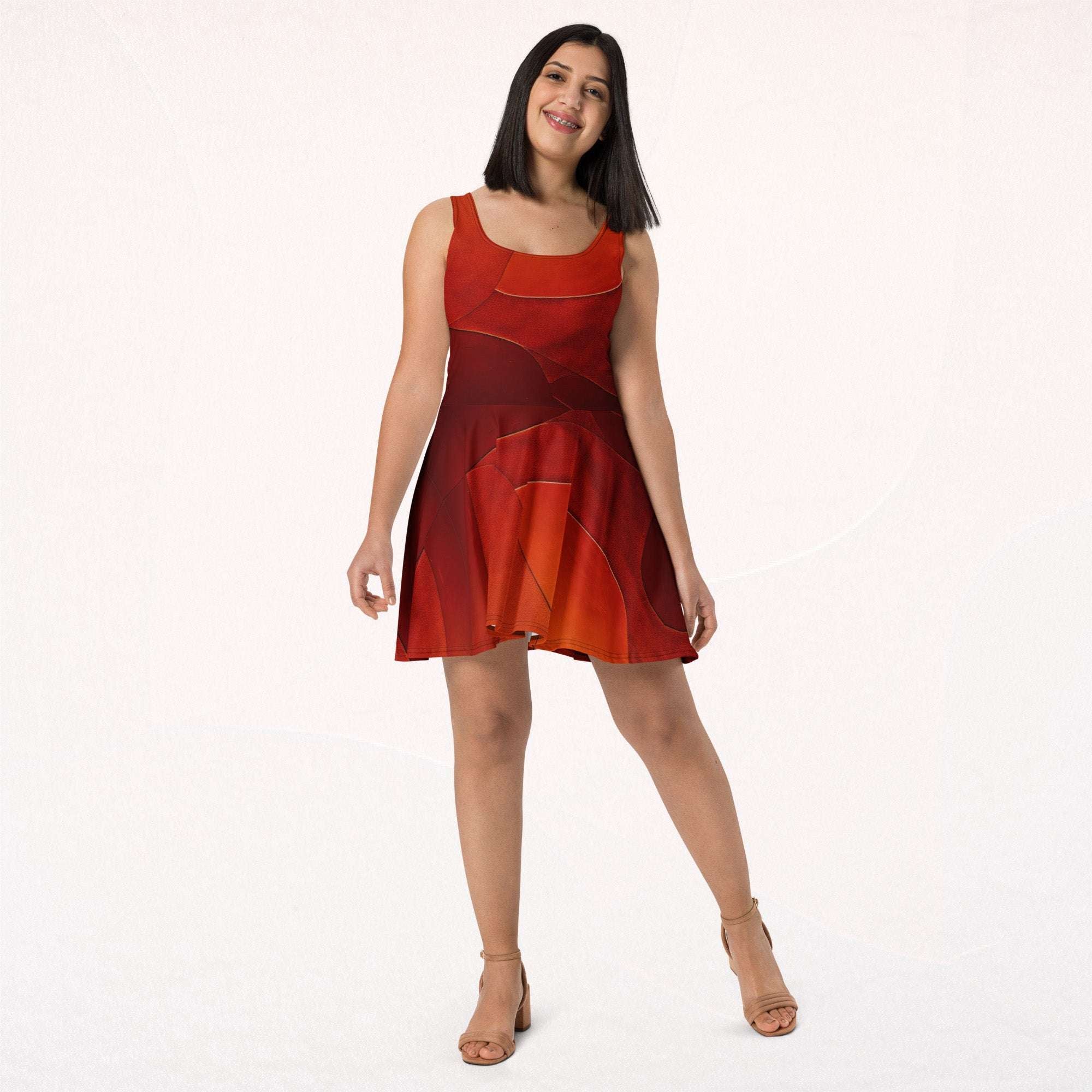 Women's Deep Orange Skater Dress (No.04)