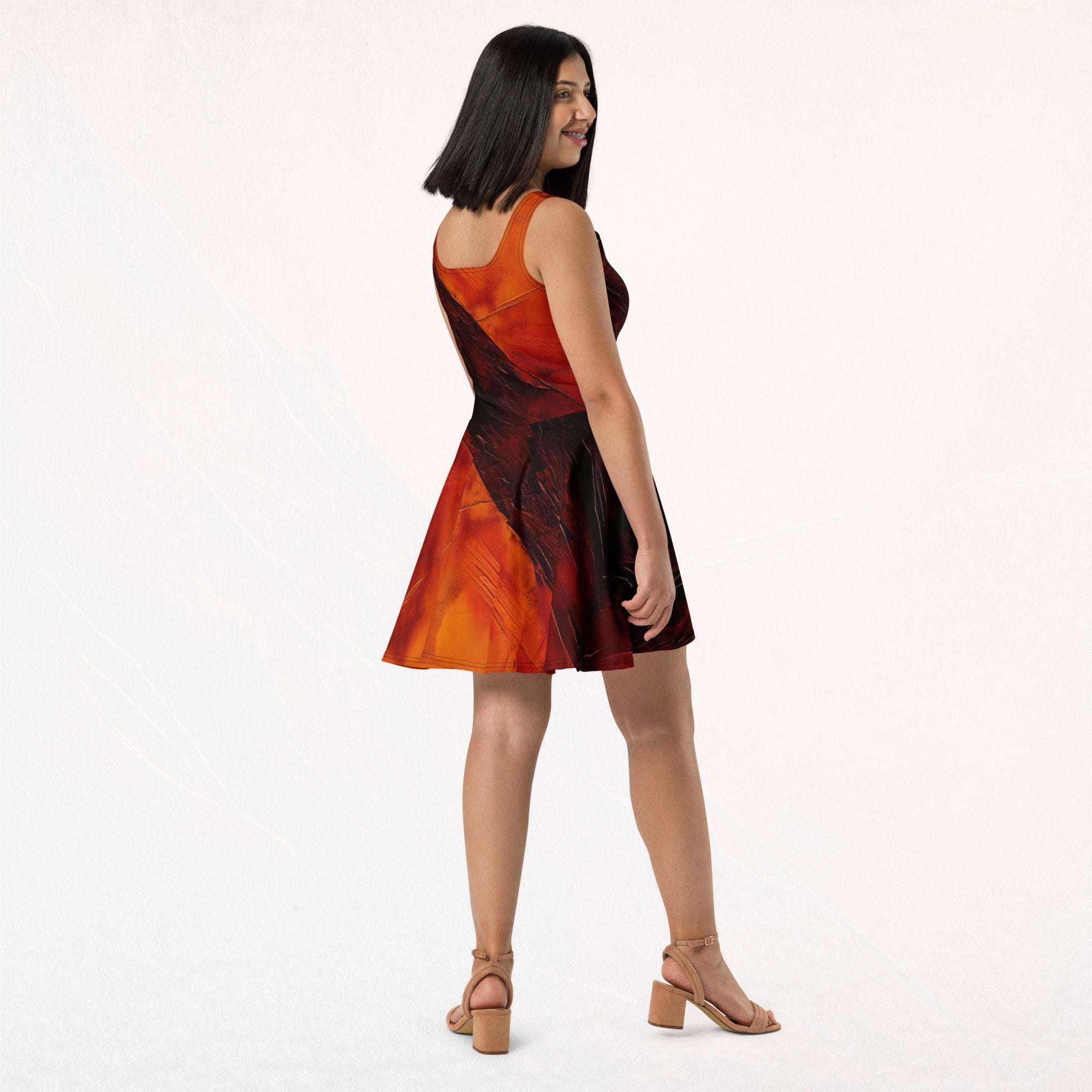 burnt orange skater dress Linen Midi Shirtdress: Burnt Orange Fit & Flare Skater Dress