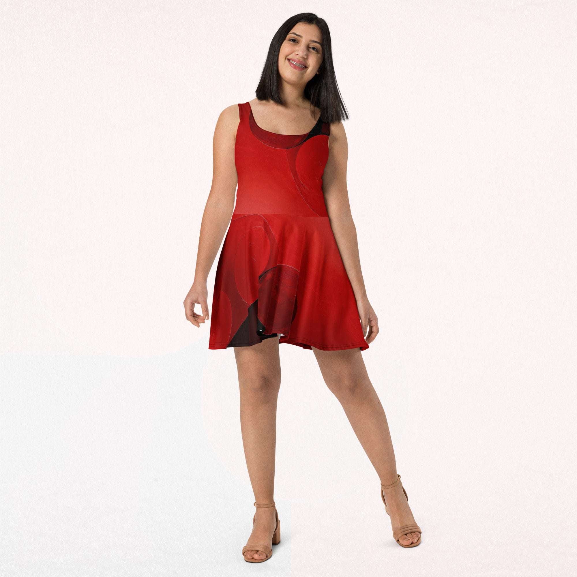Women's Deep Red Skater Dress (No.08)