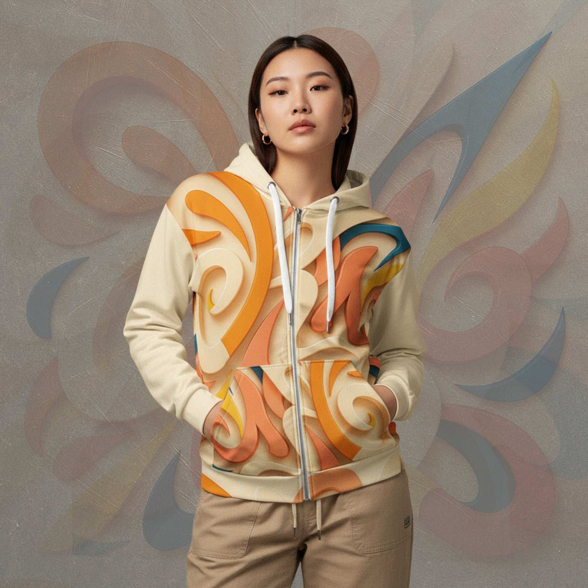 Women's Coral Canvas Hoodie (No.08)