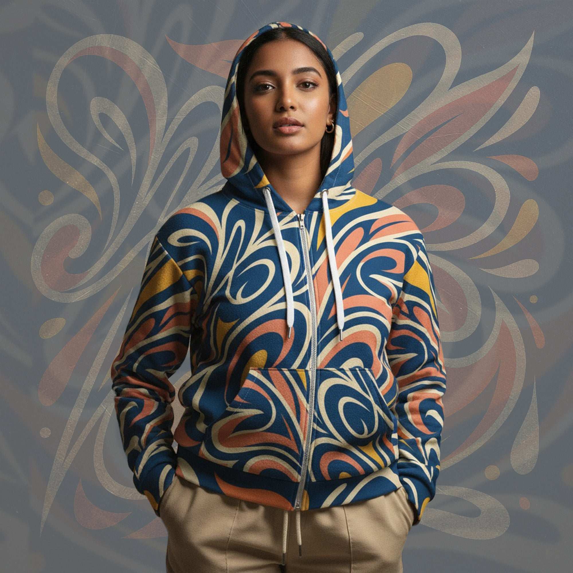 Women's Coral Canvas Hoodie (No.12)