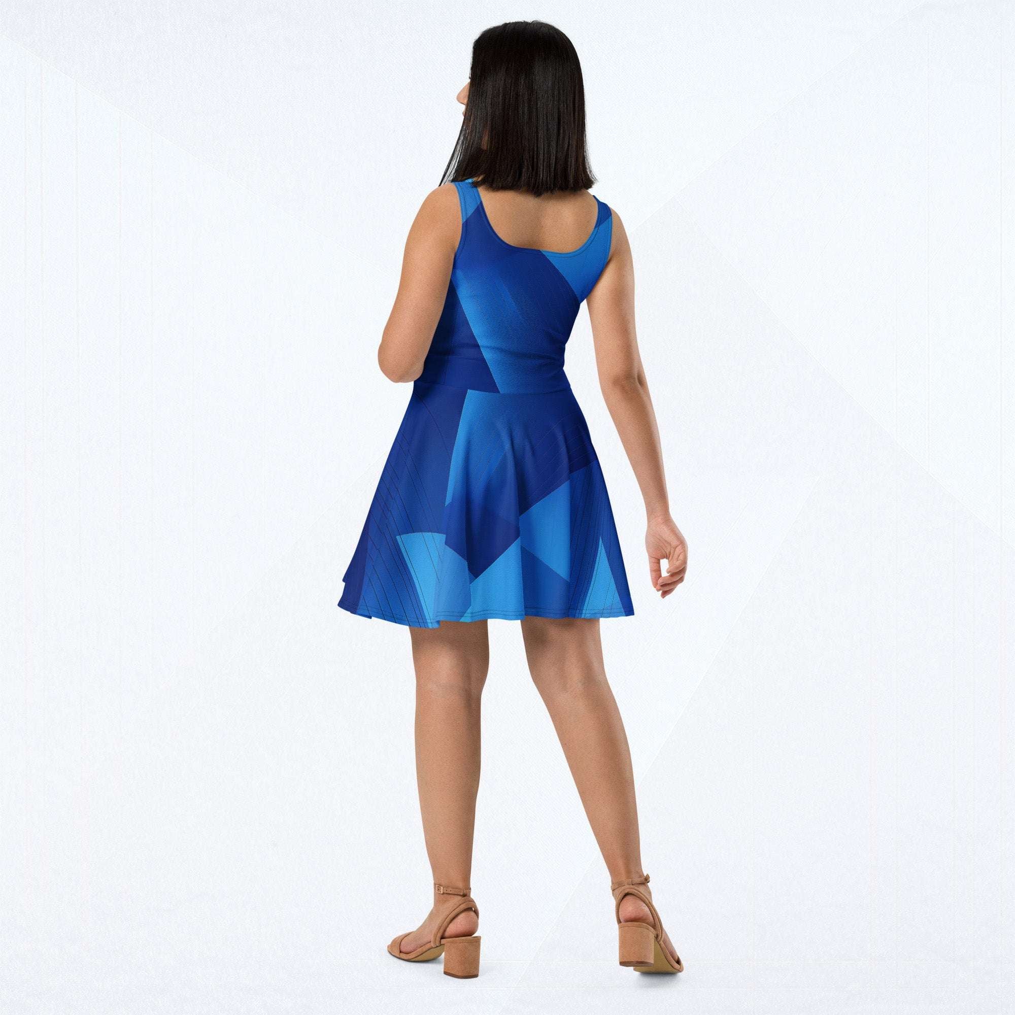 Women's Deep Blue Skater Dress (No.10) | Sleeveless Designer-Printed Dresses Form Finding Design Women's Deep Blue Skater Dress (No.10) | Sleeveless Designer-Printed Dresses Form Finding Design