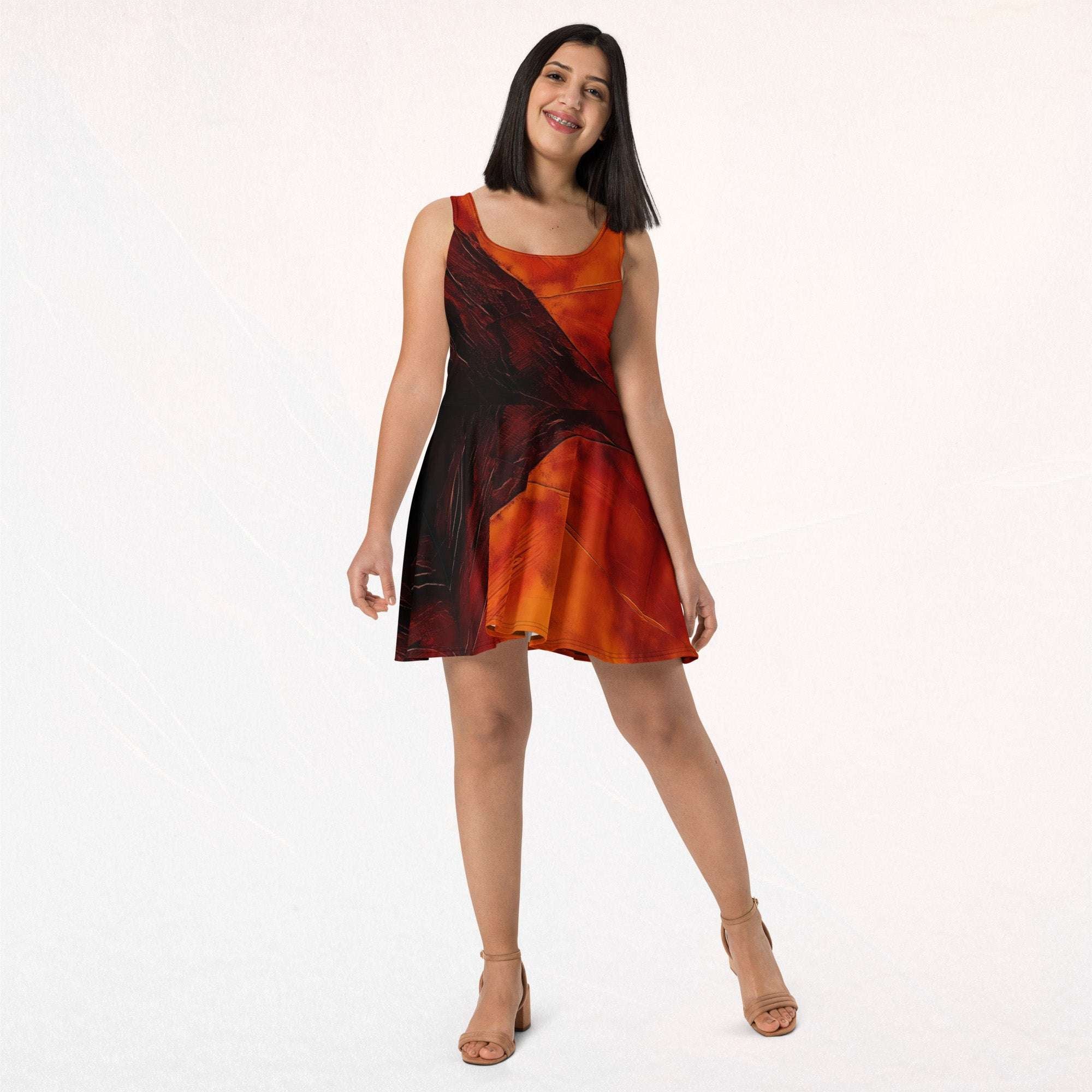 Women's Deep Orange Skater Dress (No.08)