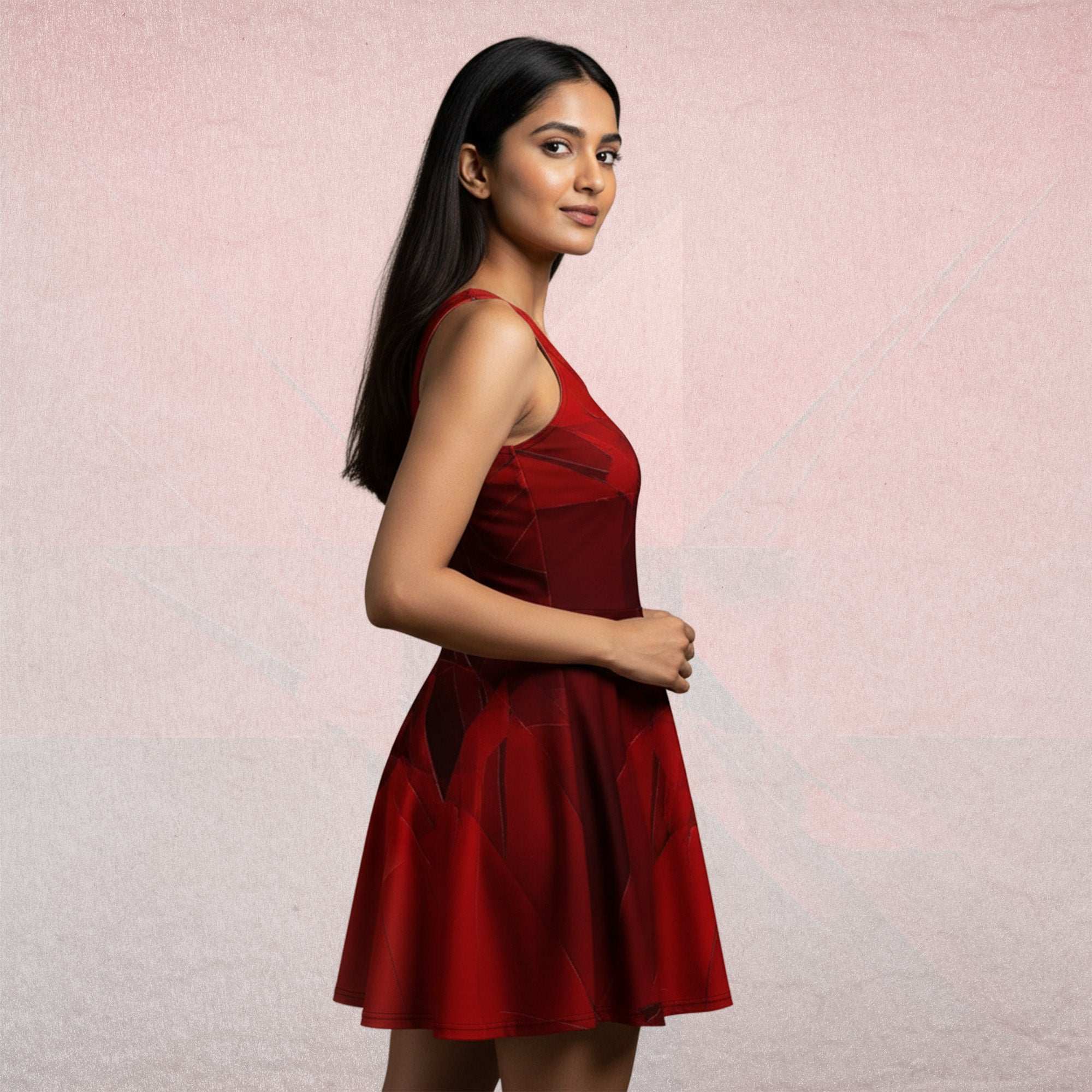 Women's Deep Red Skater Dress (No.03)