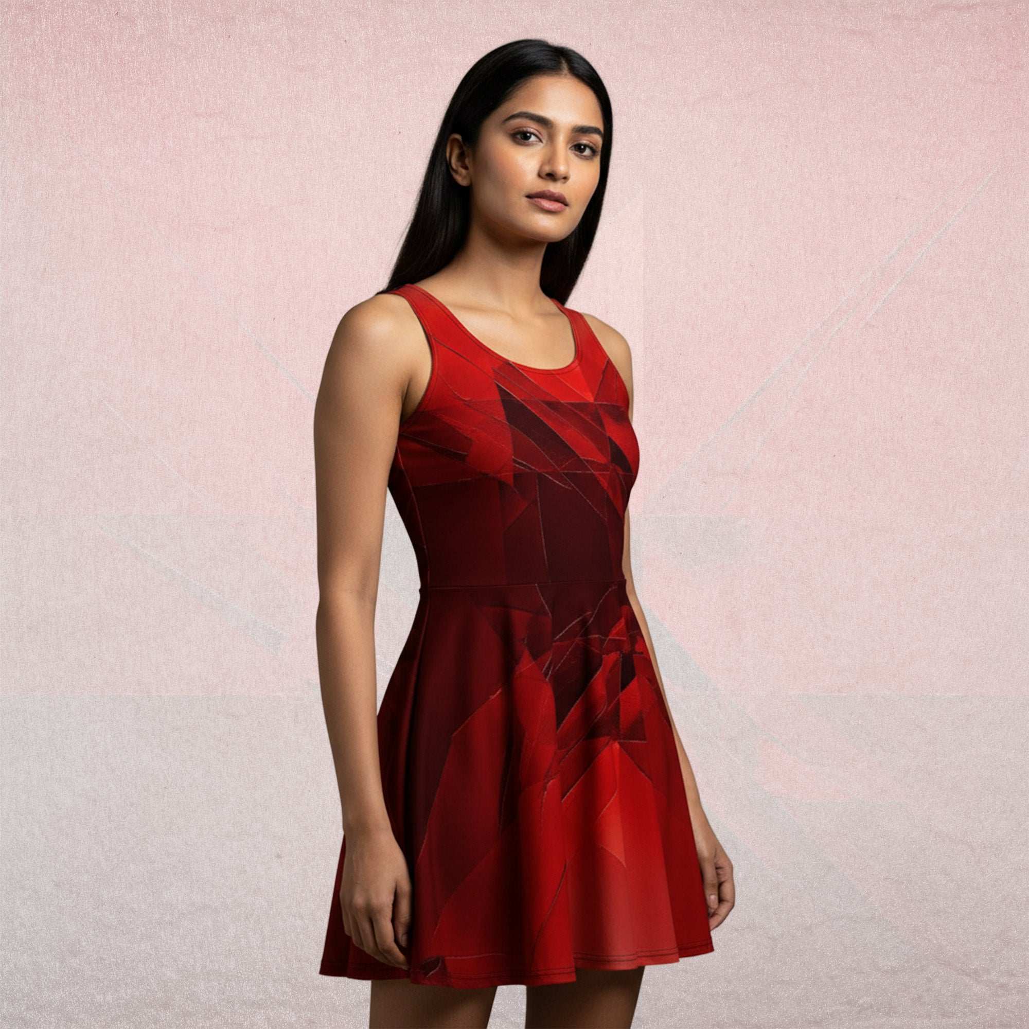Women's Deep Red Skater Dress (No.03)