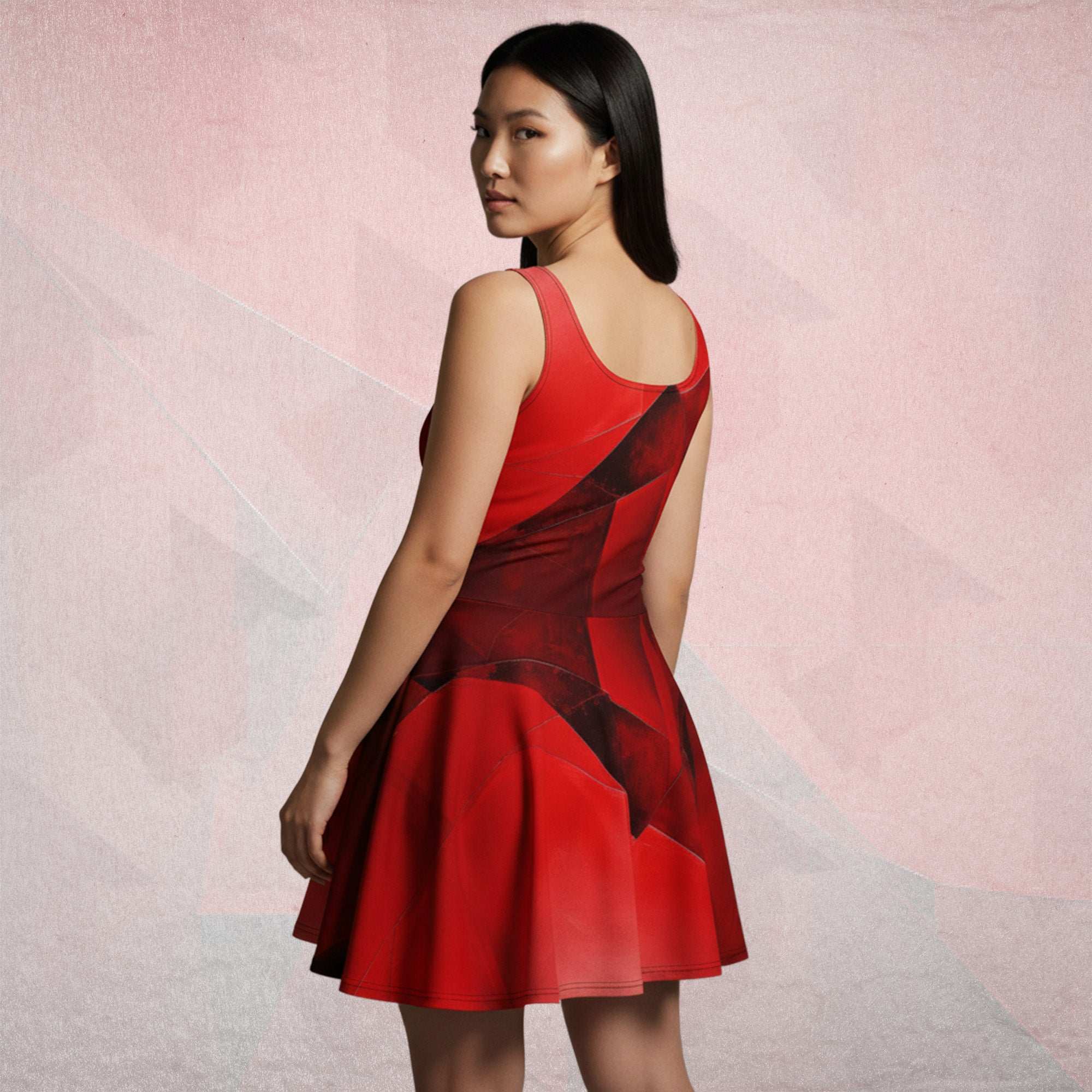 Women's Deep Red Skater Dress (No.04)