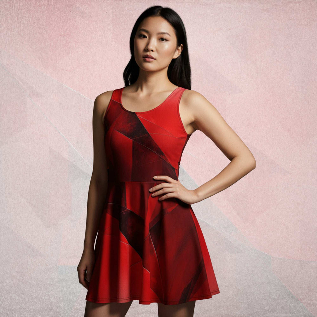 Women's Deep Red Skater Dress (No.04)