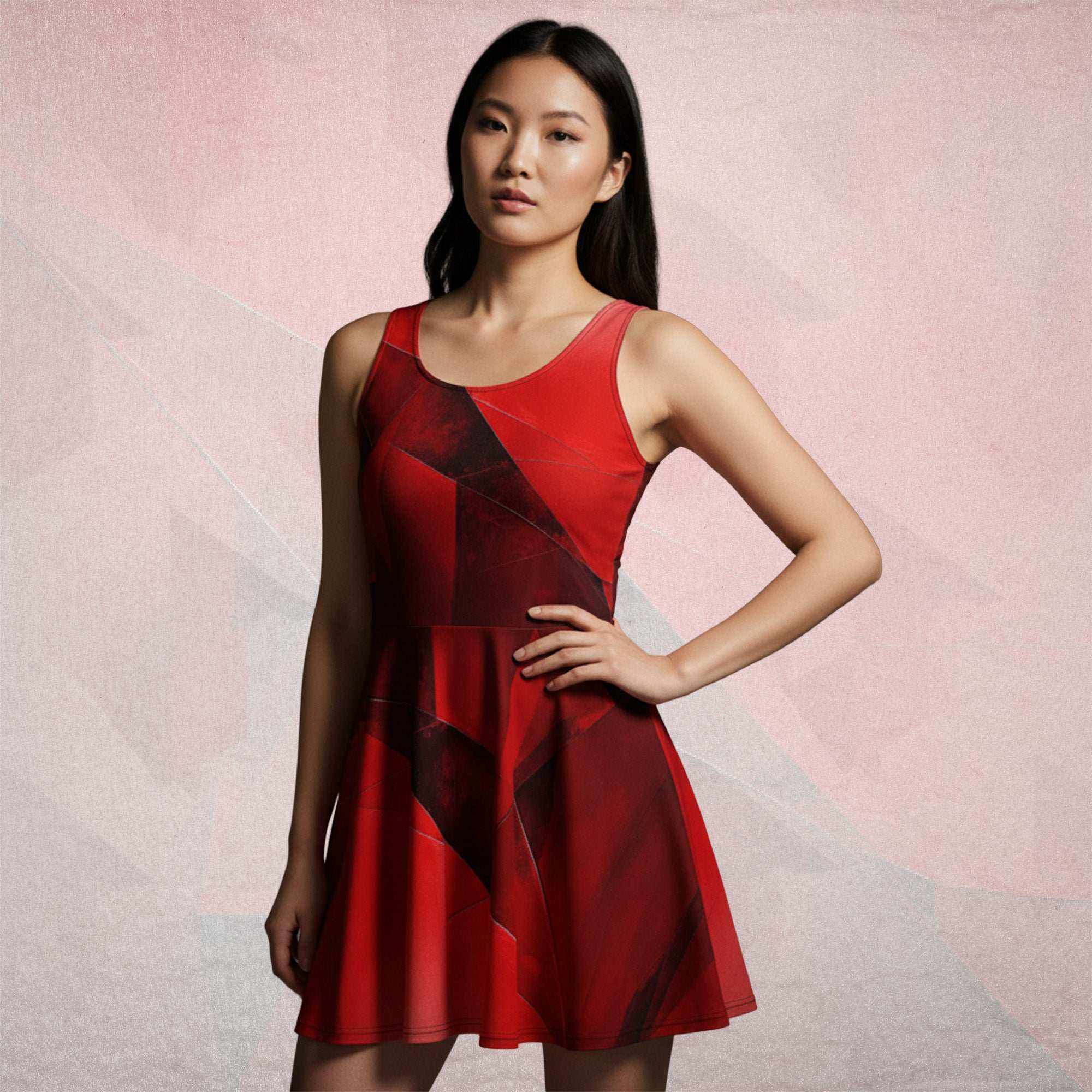 Women's Deep Red Skater Dress (No.04)