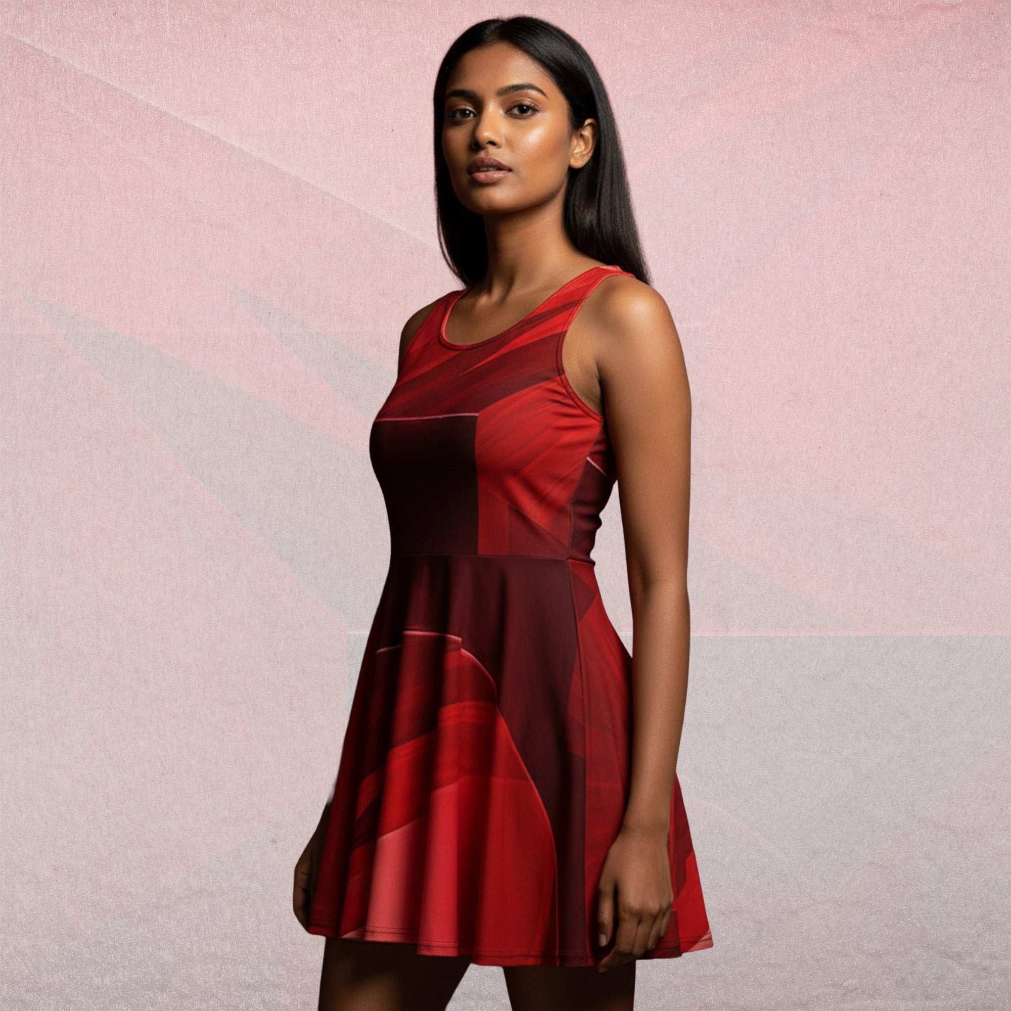 Women's Deep Red Skater Dress (No.07)
