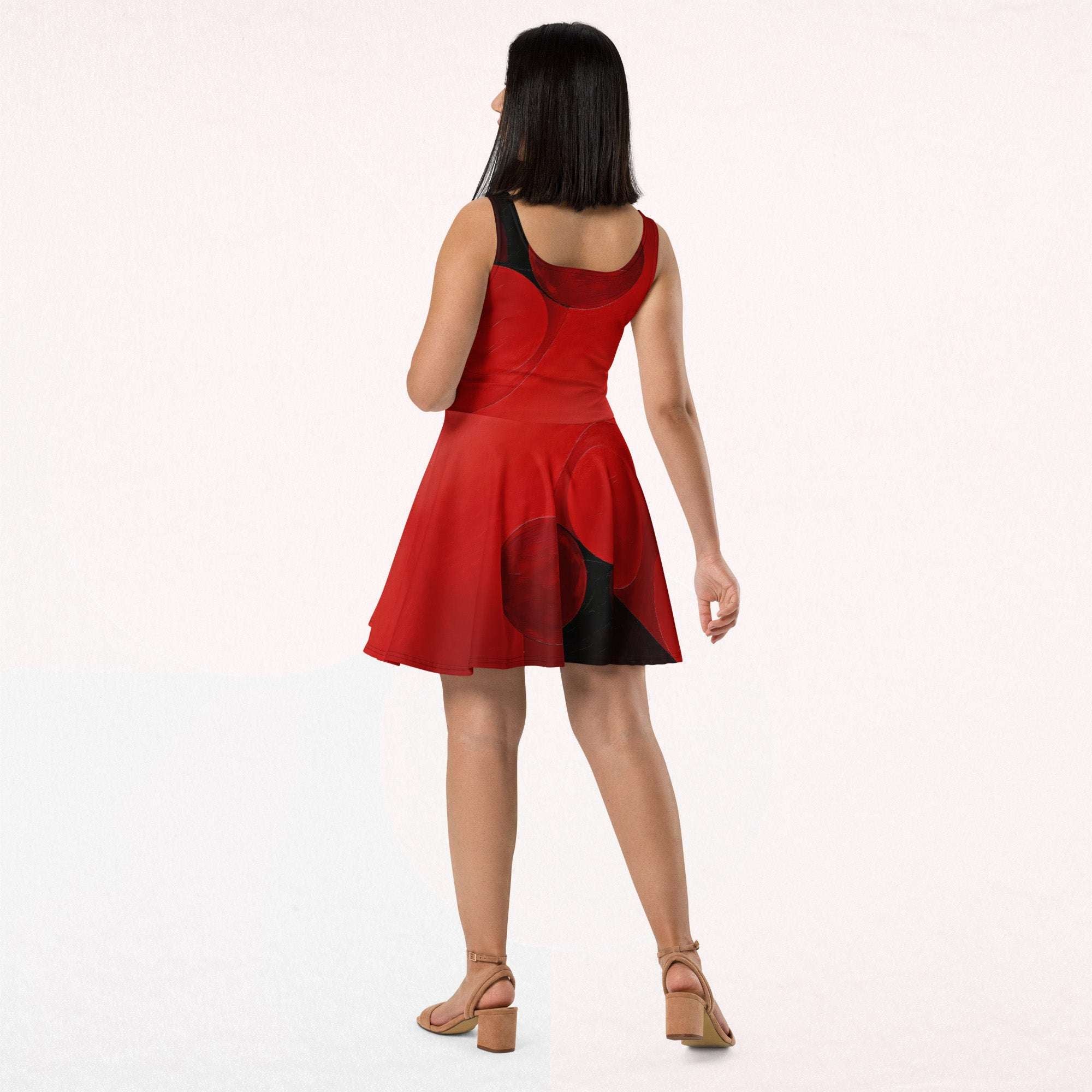 red frill detail pleated skater dress Olympiah Pleated Skater Dress | Red